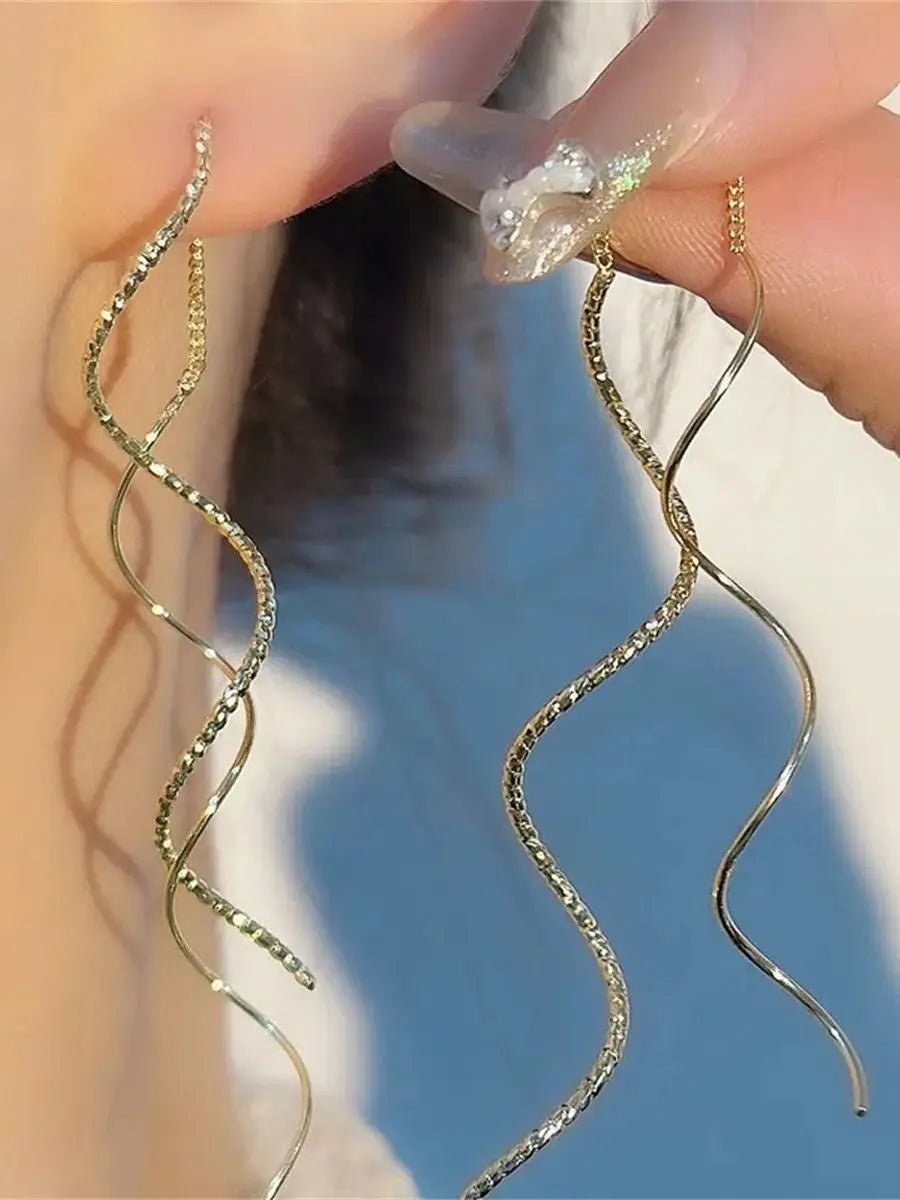 2Pcs Wave Fringe Tassel Earrings | Exquisite Long Style Stud Earrings for Women