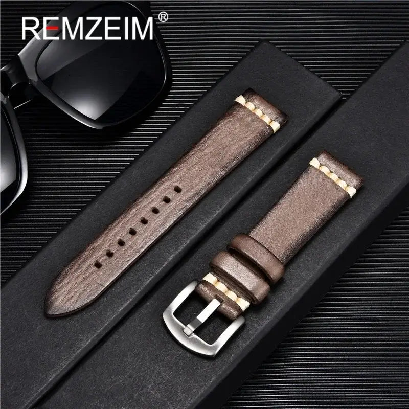Garmin 18/20/22mm Quick Release Vintage Textured Leather Band with Accent Stitching