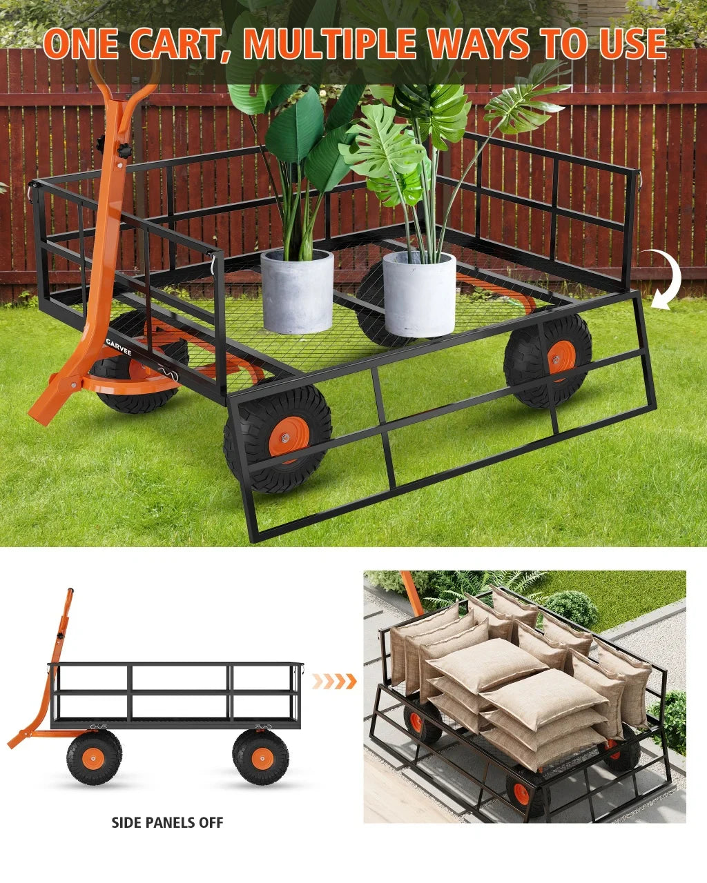 HiMISS Heavy Duty Gardening Cart 3 In 1 Pull Wagon