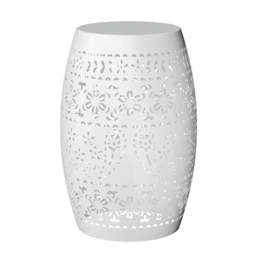 Steel Patio End Table Round Drum Accent For Indoor Outdoor