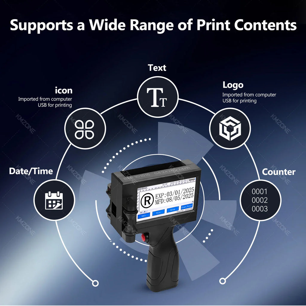 12.7mm Portable Inkjet Printer Handheld TIJ Maker Machine with ink Cartridge Image Picture Serial Number Edit Print