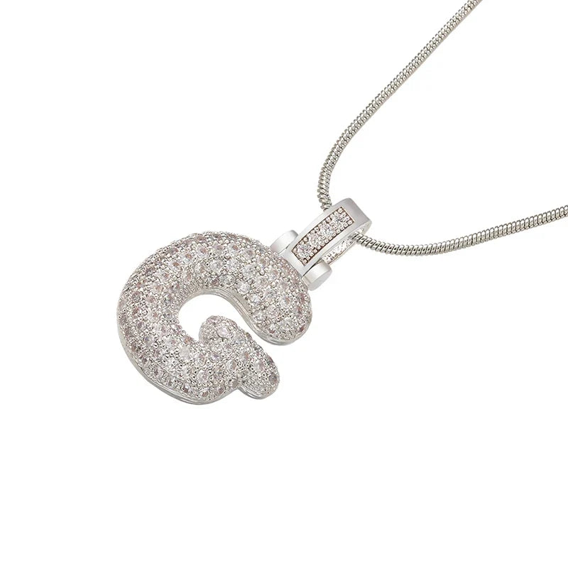 Silver Bubble Initial Letter Necklace | Customizable 26 Letters Pendant Jewelry for Women