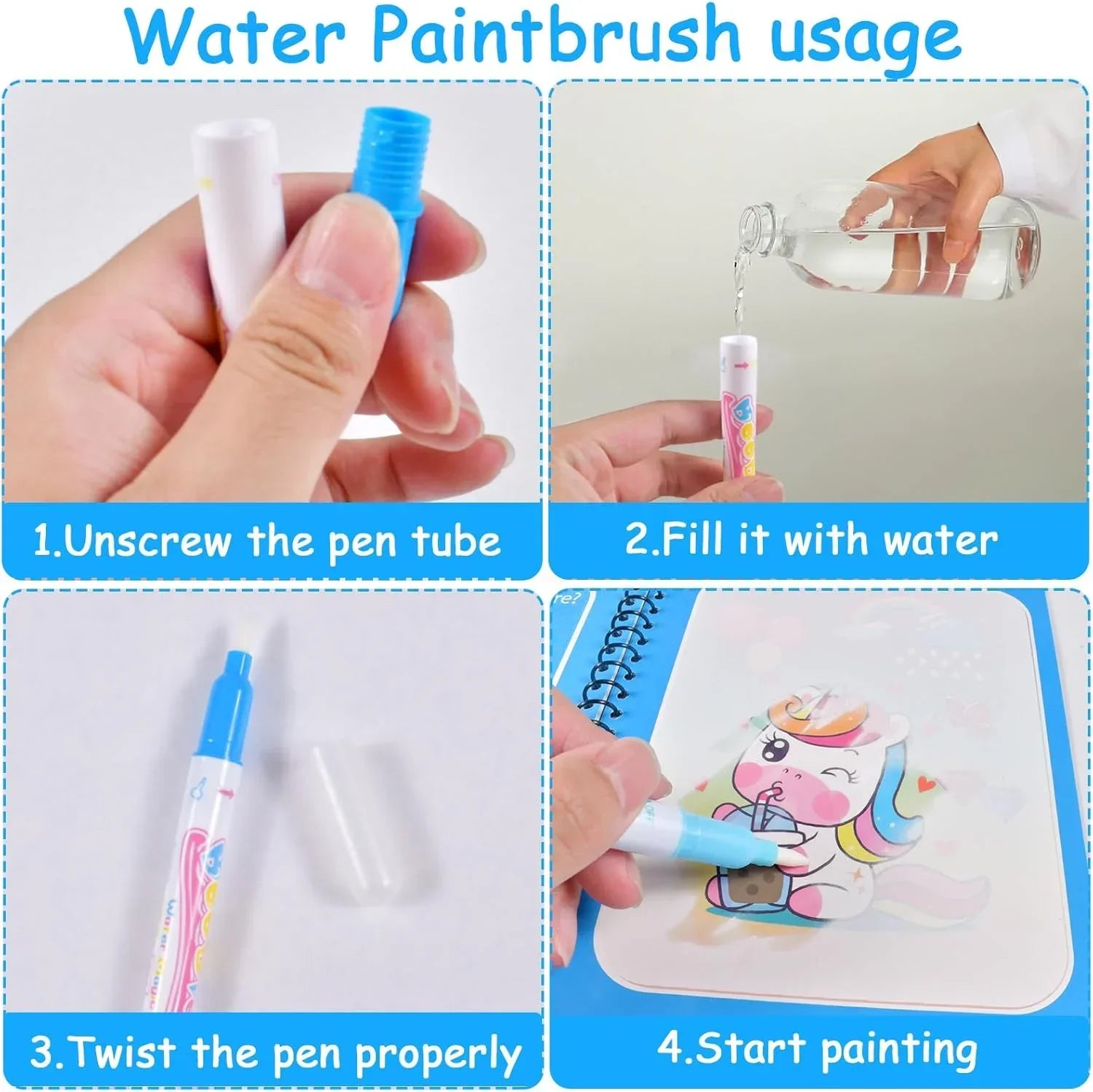 Kids Graffiti Picture Book With Refillable Water Pen | Magic Water Drawing Toy