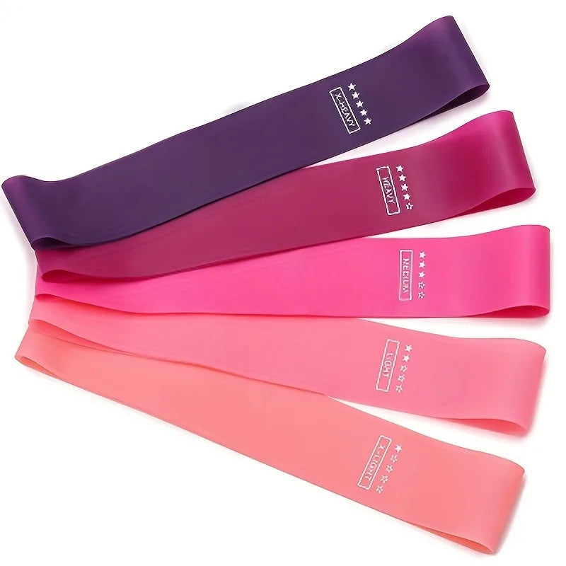 5 Pcs Pink Resistance Bands Set, Workout Bands for Leg Butt Exercise, Elastic Fitness Loop for Home Gym