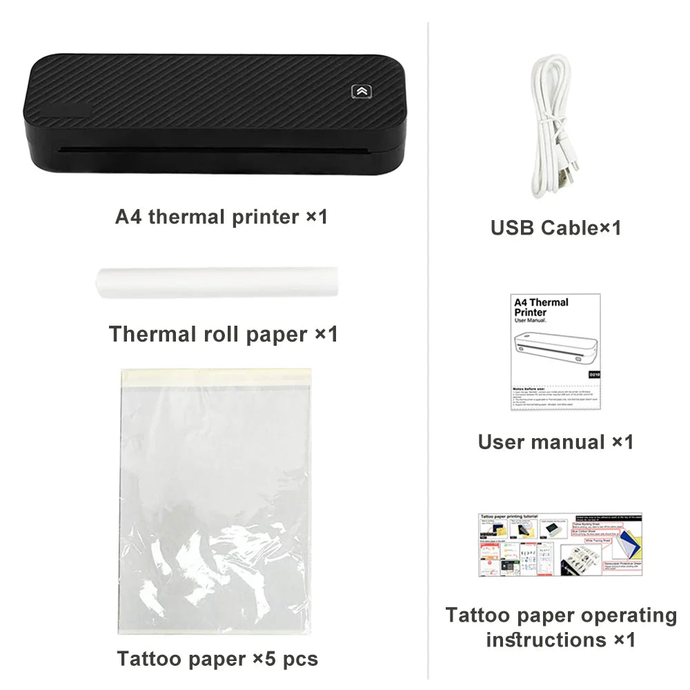Portable A4 Thermal Printer Document Tattoo Printer Bluetooth Wireless Mini Printer Notes lmage Photo Printing Machine A4 Paper