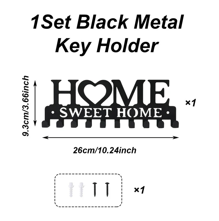 Metal Wall Mount Key Holder With Ten Hooks Design Style
