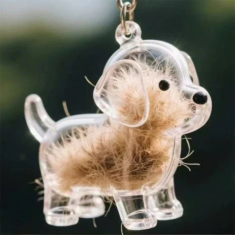 Clear Puppy Hair Memorial Keychain | Pet Fur Keepsake Capsule DIY Pendant