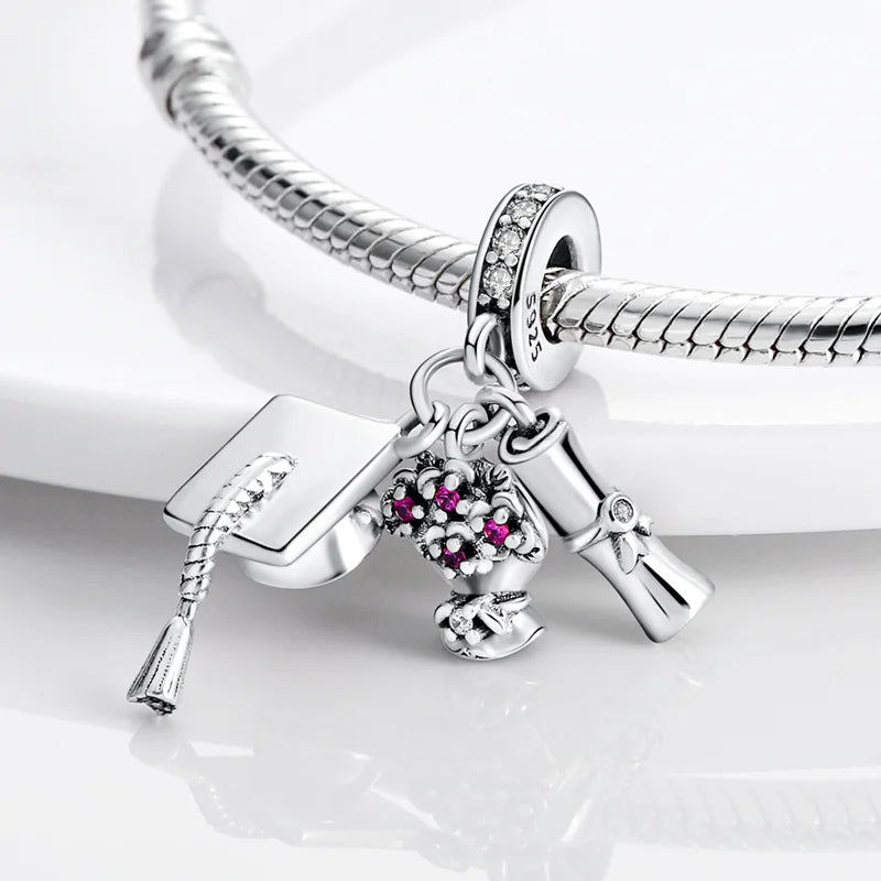 Charms Bead 925 Sterling Silver Pink Butterfly Luminous Firefly Dangle