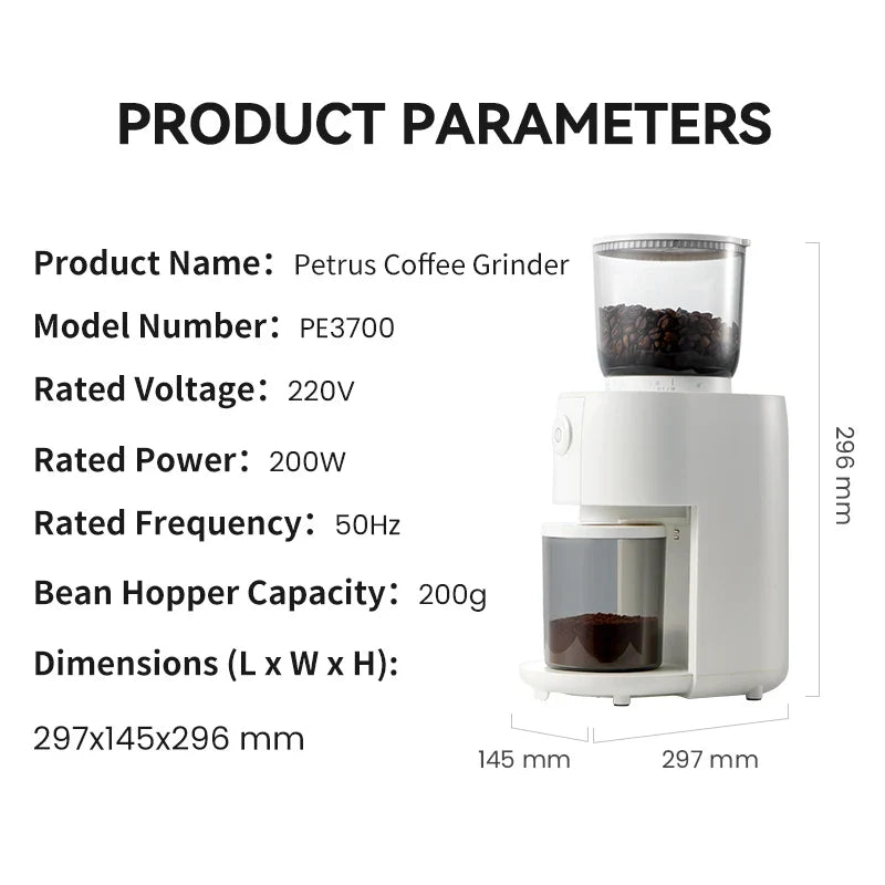 Petrus Coffee Grinder With 38 Precise Settings Conical Burr Grinder For Espresso/Drip/Pour Over/Cold Brew/French Press PE3700