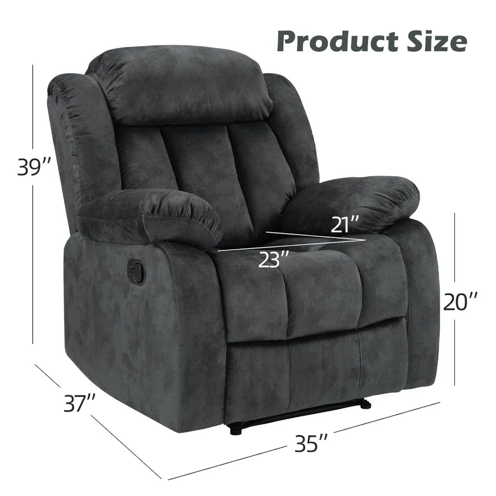 Manual Recliner Chair with Padded Armrests and Overstuffed Back