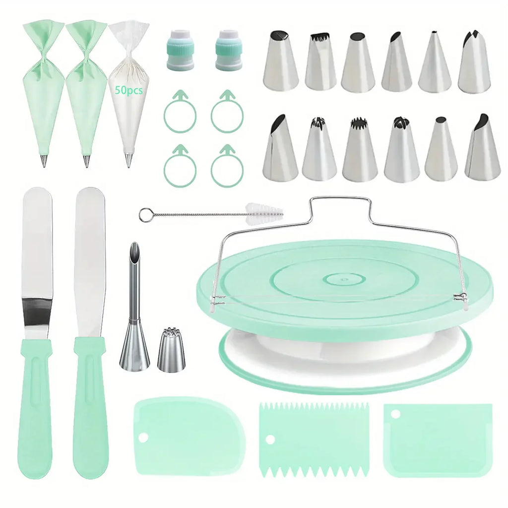 XMSJ Cake Tools Non Slip Turntable Cake Decorating Set Piping Tips