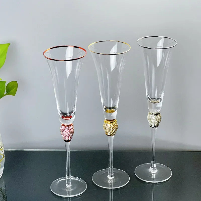 2Pcs Creative Gold Rimmed Glass Cup Red Wine Cocktail Champagne Whiskey Glass Drink Cup Bar Party Goblet Wedding Supplies Gift