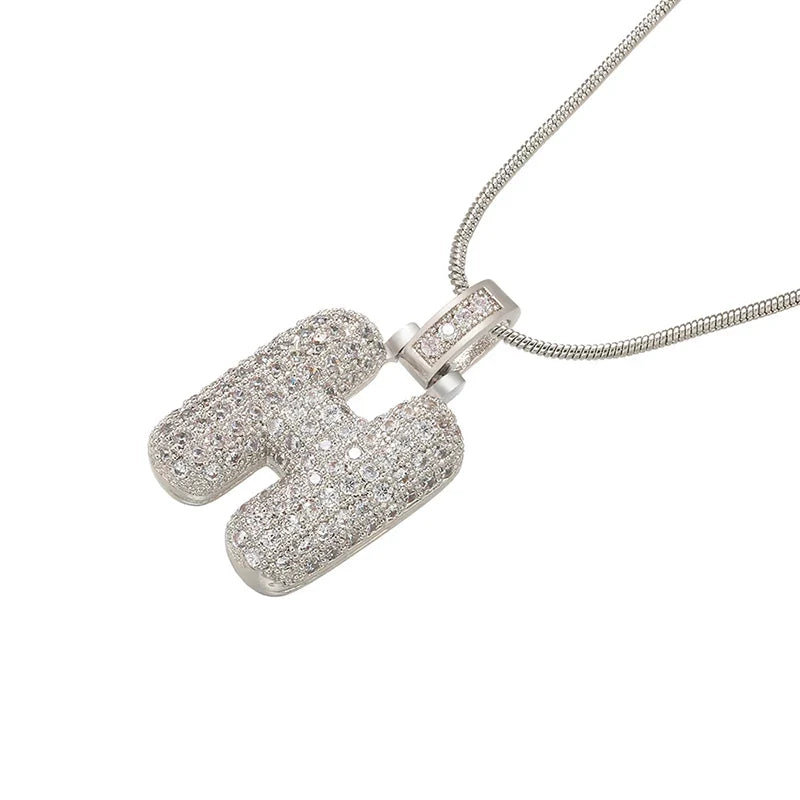 Silver Bubble Initial Letter Necklace | Customizable 26 Letters Pendant Jewelry for Women