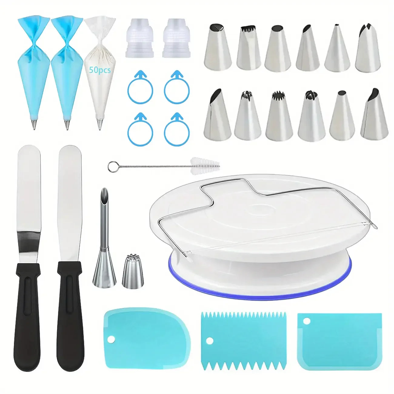 XMSJ Cake Tools Non Slip Turntable Cake Decorating Set Piping Tips
