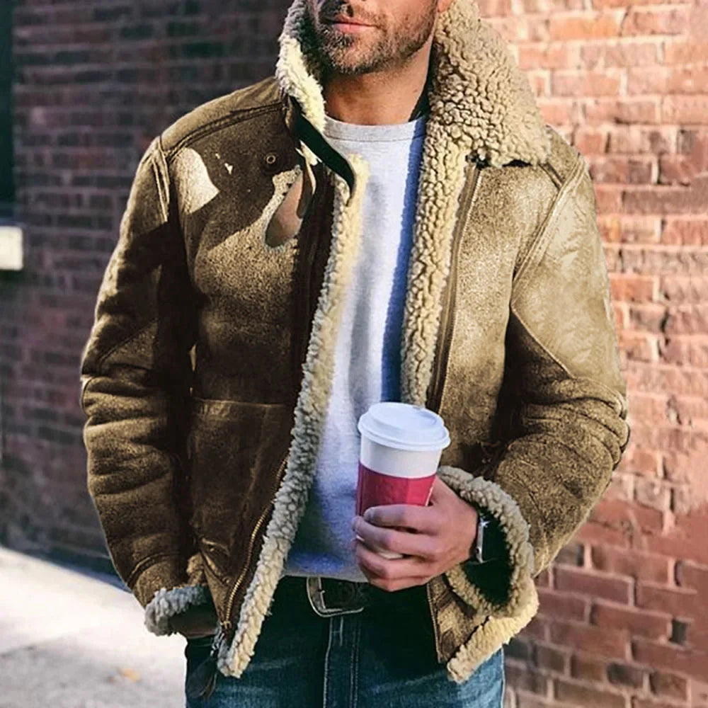 Mens Winter Jacket – Warm Motorcycle Biker Coat with Stand Collar