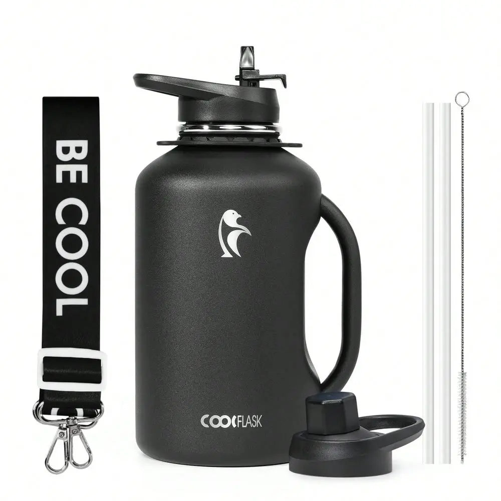 Insulated Stainless Steel Water Bottle With Handle And Strap