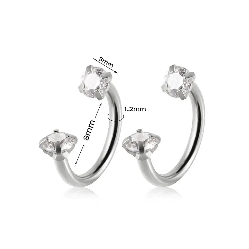 2pcs Stainless Steel Crystal CZ Tragus Piercing Helix Studs Earrings