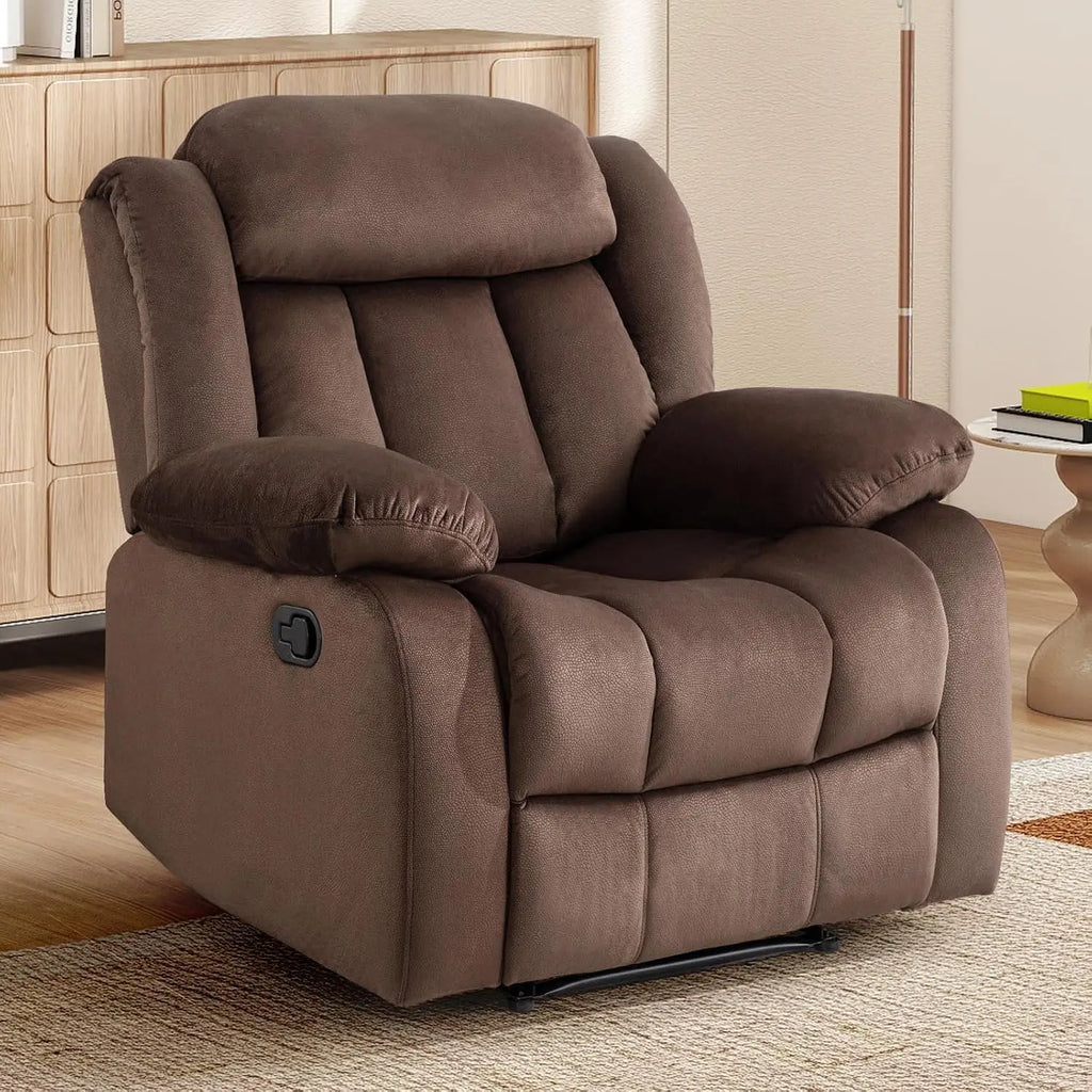 Manual Recliner Chair with Padded Armrests and Overstuffed Back