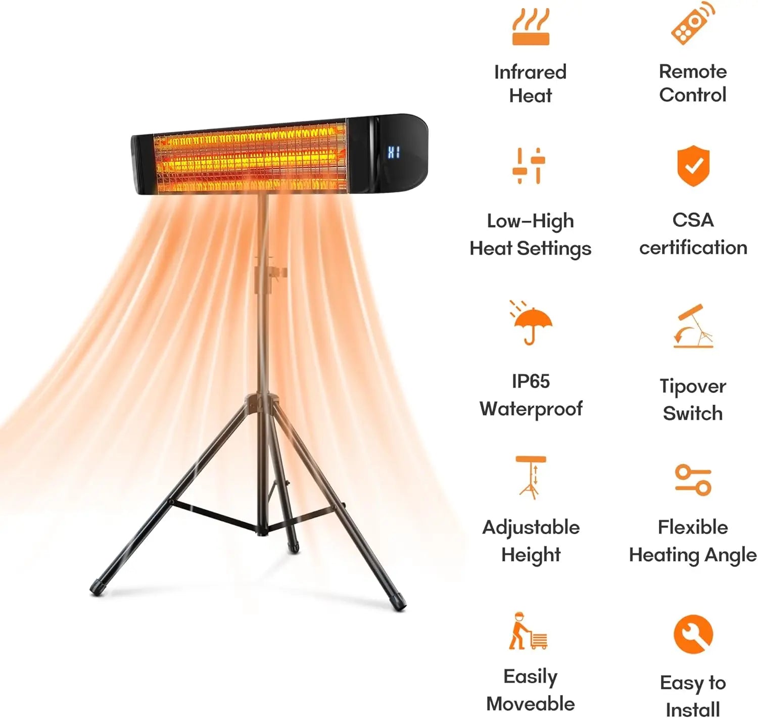 Electric Patio Heater 1500W Infrared Outdoor CSA Certified Mounts