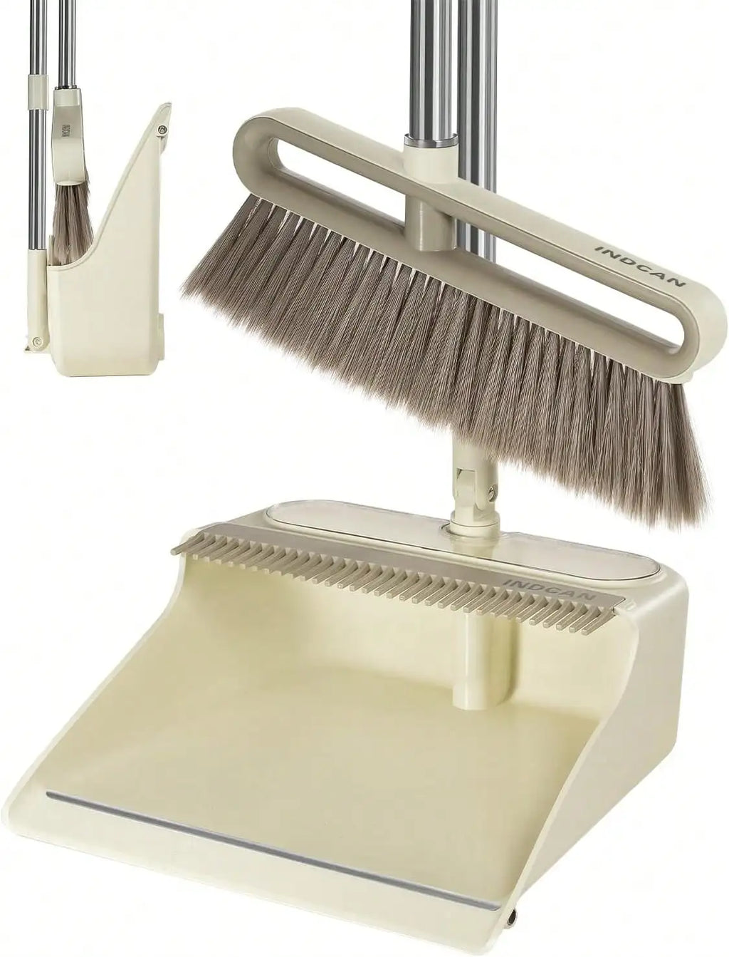 Broom And Dustpan Set With Adjustable Handle And Foldable Dustpan