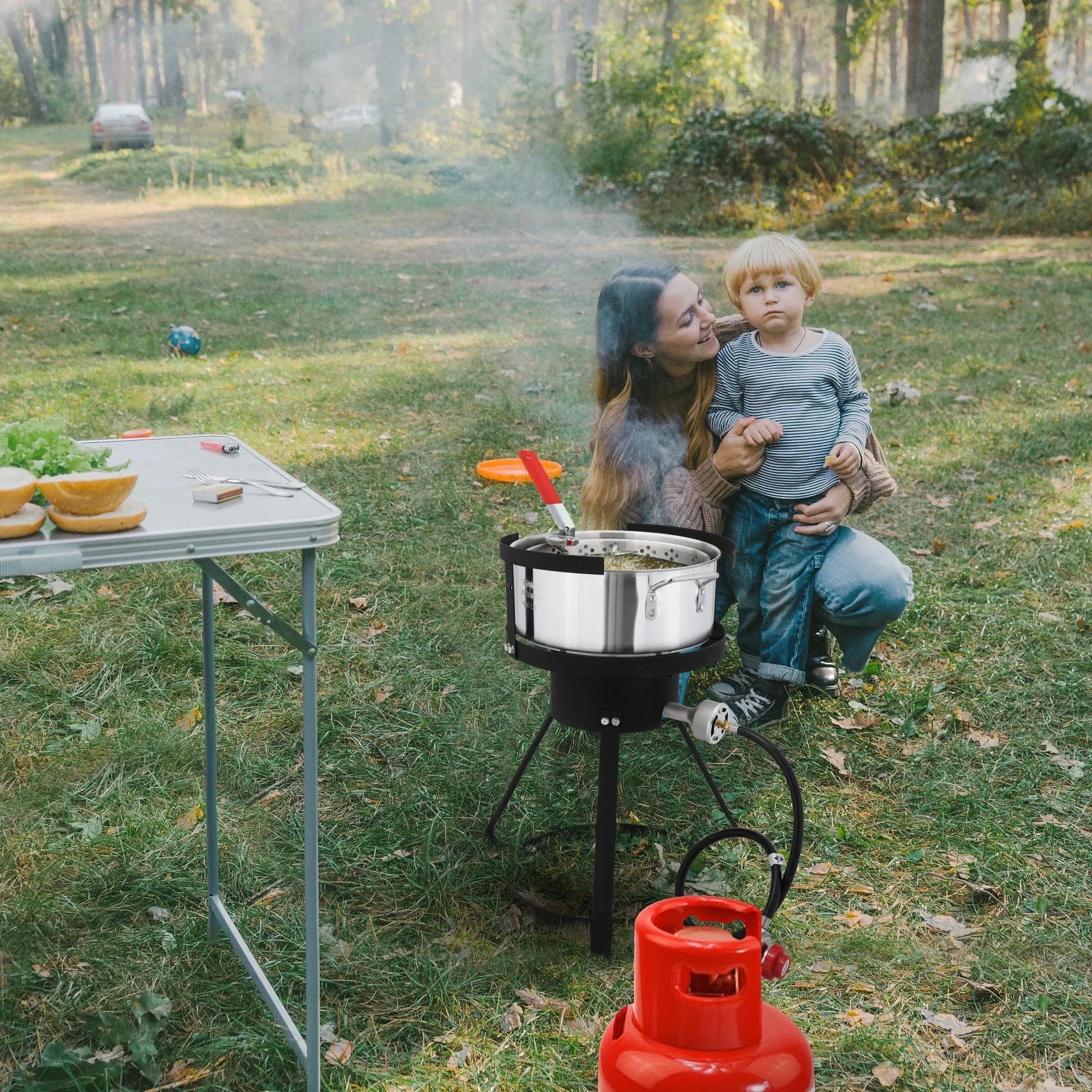 Aluminum Deep Fryer Pot With 55000 BTU Propane Burner Thermometer