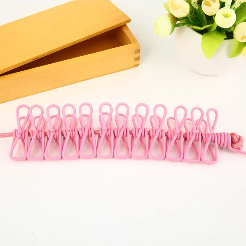 Portable Retractable Clothesline With 12 Clips For Outdoor Laundry Drying