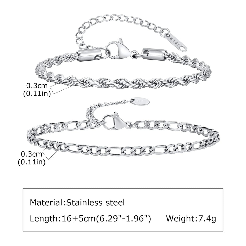 1/2/3pcs Chain Bracelet for, Stainless Steel Twisted Rope Cuban Chain