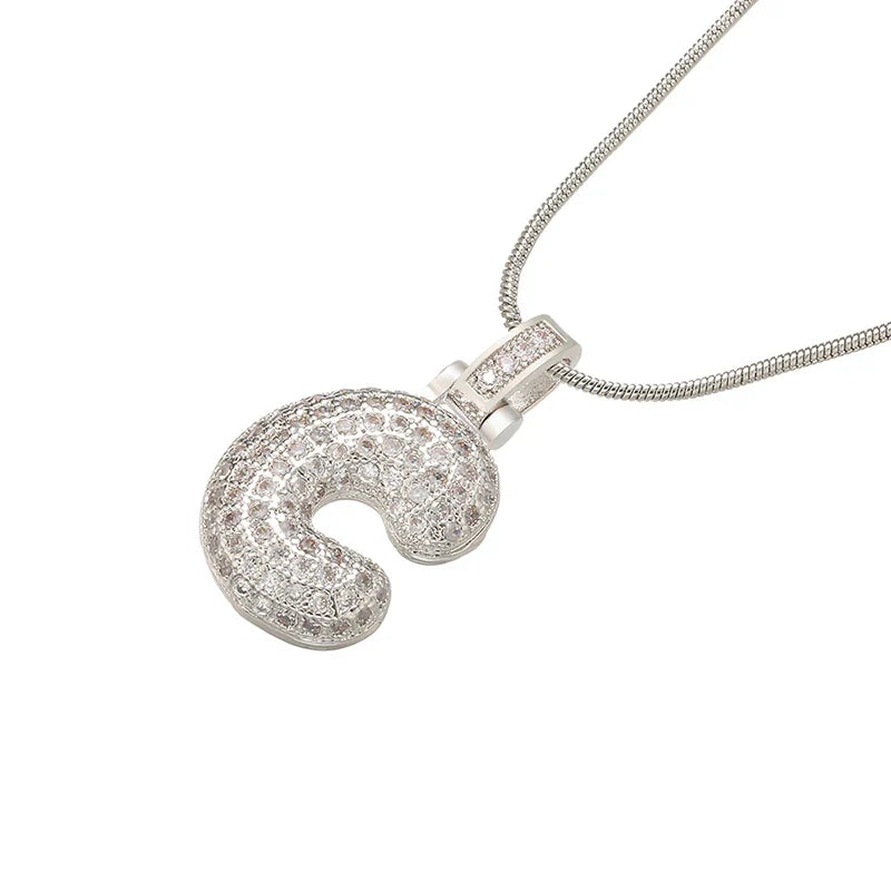 Silver Bubble Initial Letter Necklace | Customizable 26 Letters Pendant Jewelry for Women