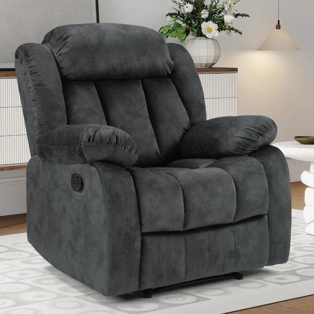 Manual Recliner Chair with Padded Armrests and Overstuffed Back