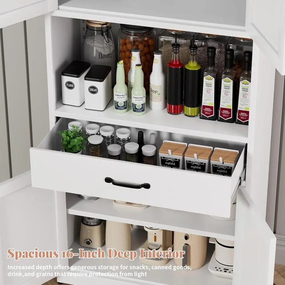 Metal Kitchen Pantry Cabinet With Large Countertop And Adjustable Shelves