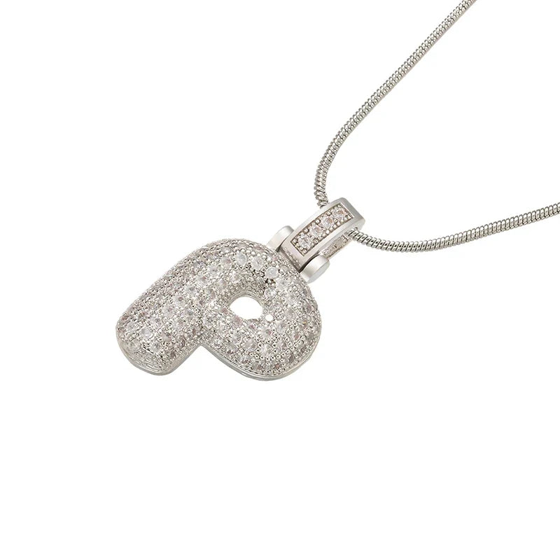 Silver Bubble Initial Letter Necklace | Customizable 26 Letters Pendant Jewelry for Women