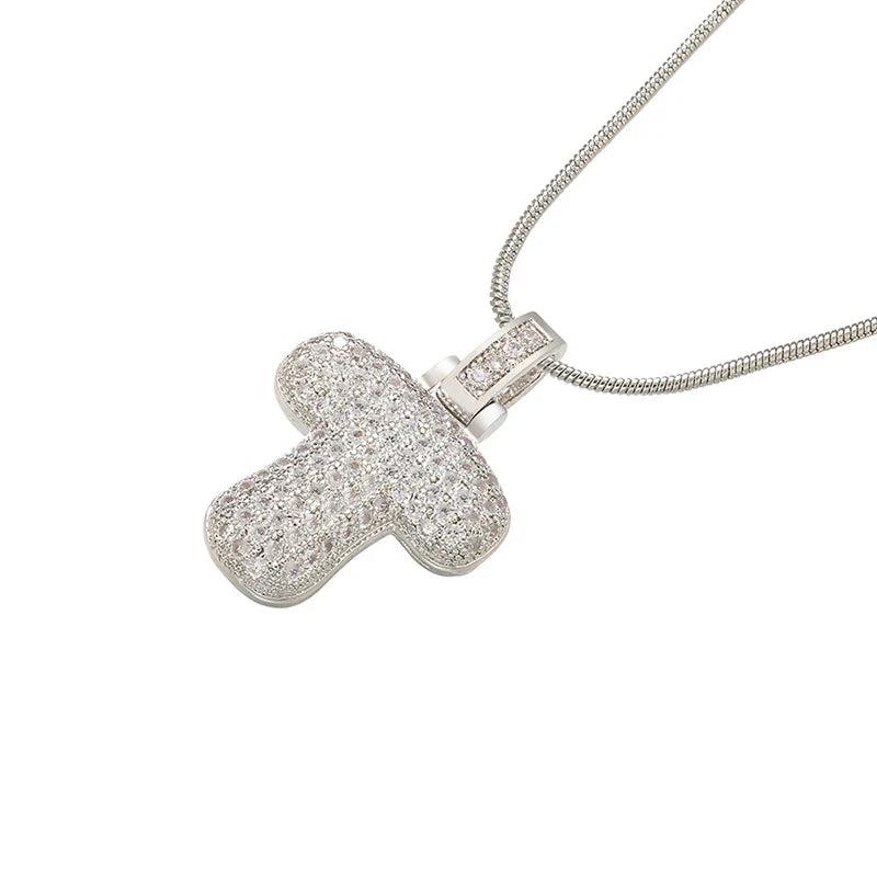 Silver Bubble Initial Letter Necklace | Customizable 26 Letters Pendant Jewelry for Women