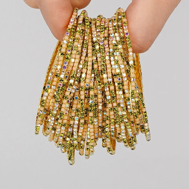 5pcs Fashion Colorful Acrylic Crystal Rhinestone Elastic Bracelet for