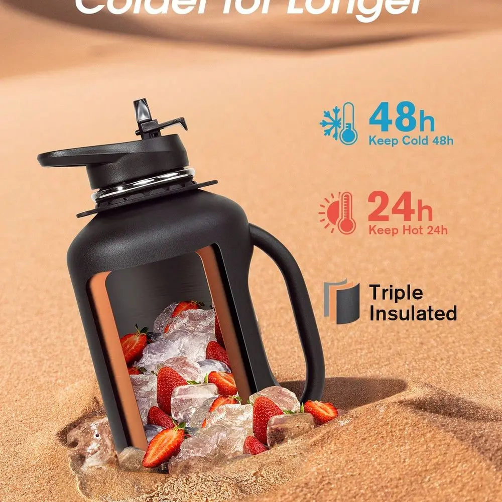 Insulated Stainless Steel Water Bottle With Handle And Strap