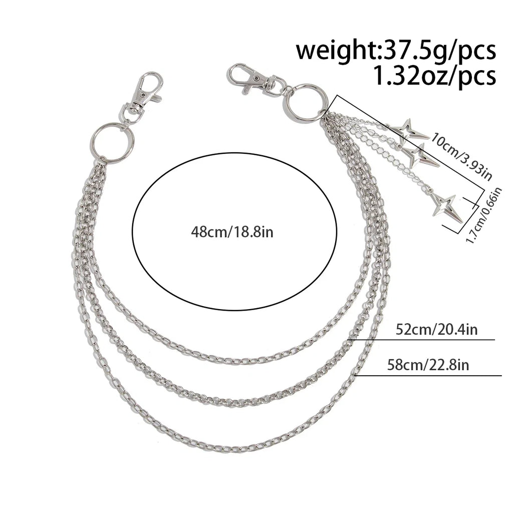 Punk Multilayer Metal Star Pendant Pant Chain Hip Hop Waist keychain Jeans Chain Women Trendy Jewelry Accessories Gifts