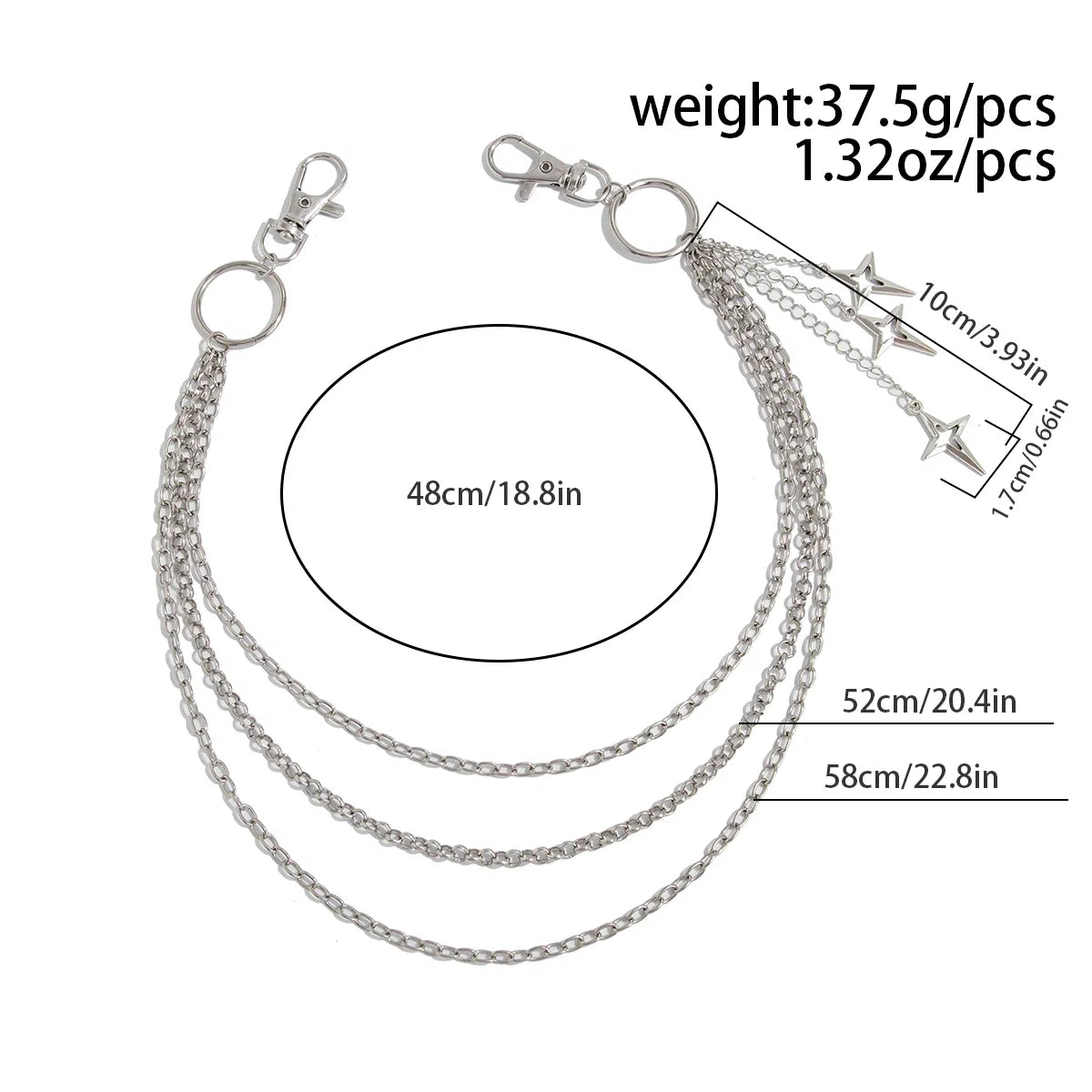 Punk Multilayer Metal Star Pendant Pant Chain Hip Hop Waist keychain Jeans Chain Women Trendy Jewelry Accessories Gifts
