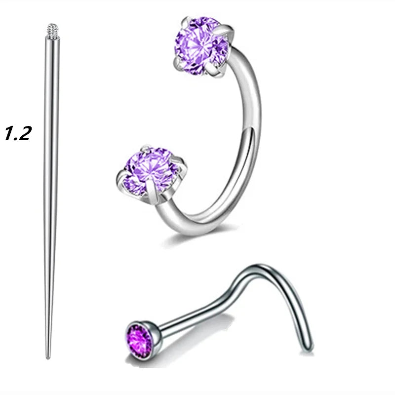 6/2pcs Horseshoe Nose Rings with L-Shape Nose Stud, Stainless Steel