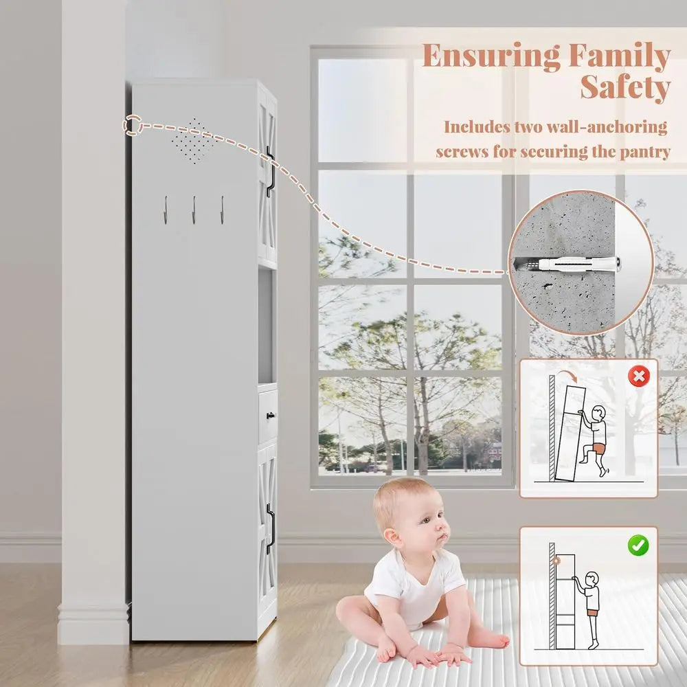 Metal Kitchen Pantry Cabinet With Large Countertop And Adjustable Shelves