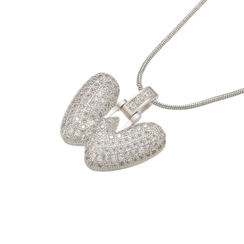 Silver Bubble Initial Letter Necklace | Customizable 26 Letters Pendant Jewelry for Women