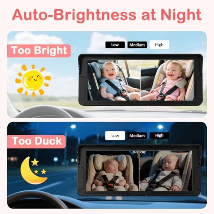 Baby Car Camera For Two Kids HD 1080P Dual Monitor