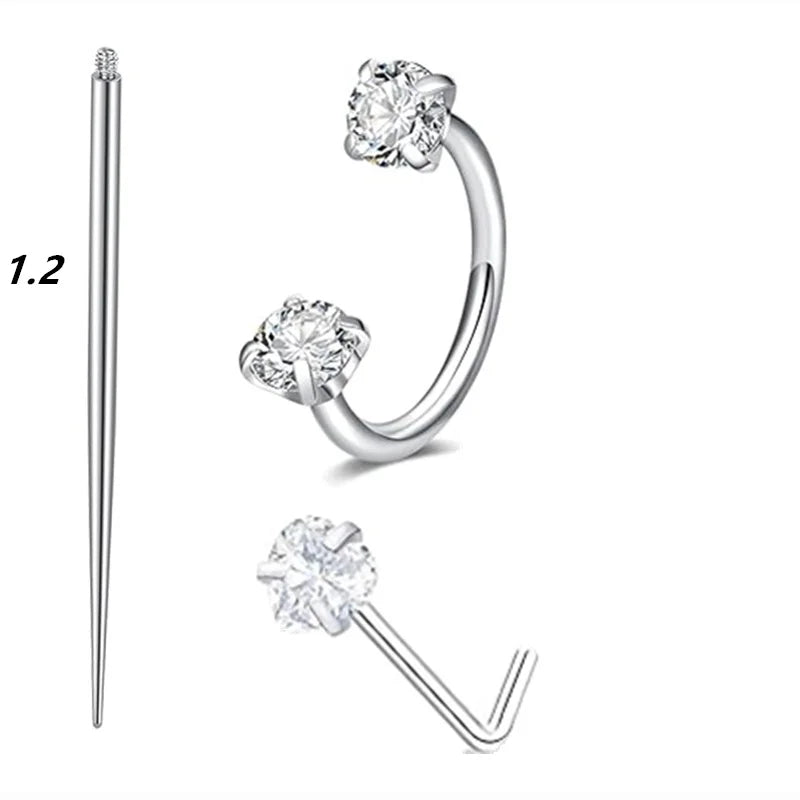 6/2pcs Horseshoe Nose Rings with L-Shape Nose Stud, Stainless Steel
