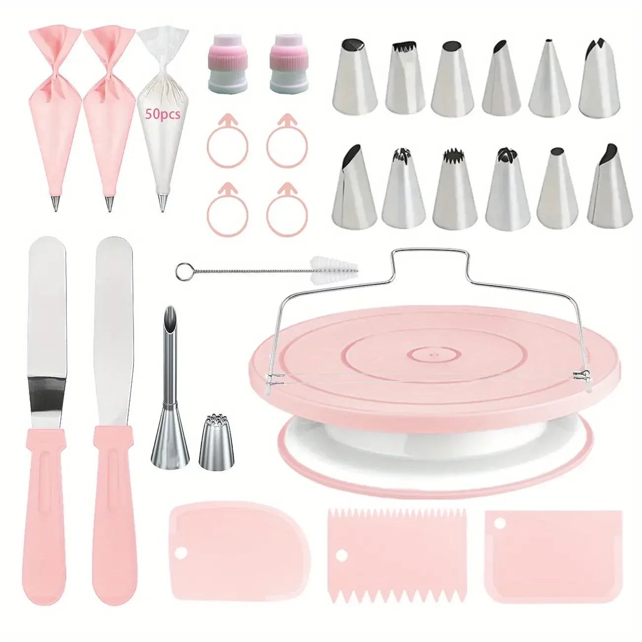 XMSJ Cake Tools Non Slip Turntable Cake Decorating Set Piping Tips