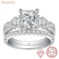 Newshe 2 Pcs Wedding Ring Set 925 Sterling Silver Moissanite Certified Princess Pear Cut Engagement Rings for Women Fine Jewelry