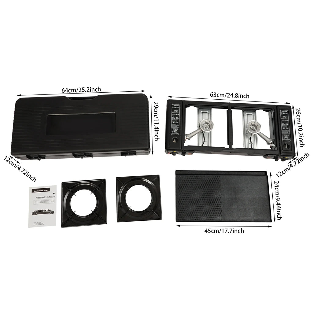 2 Burner Stove With Piezo Ignition Baking Tray Carrying Case