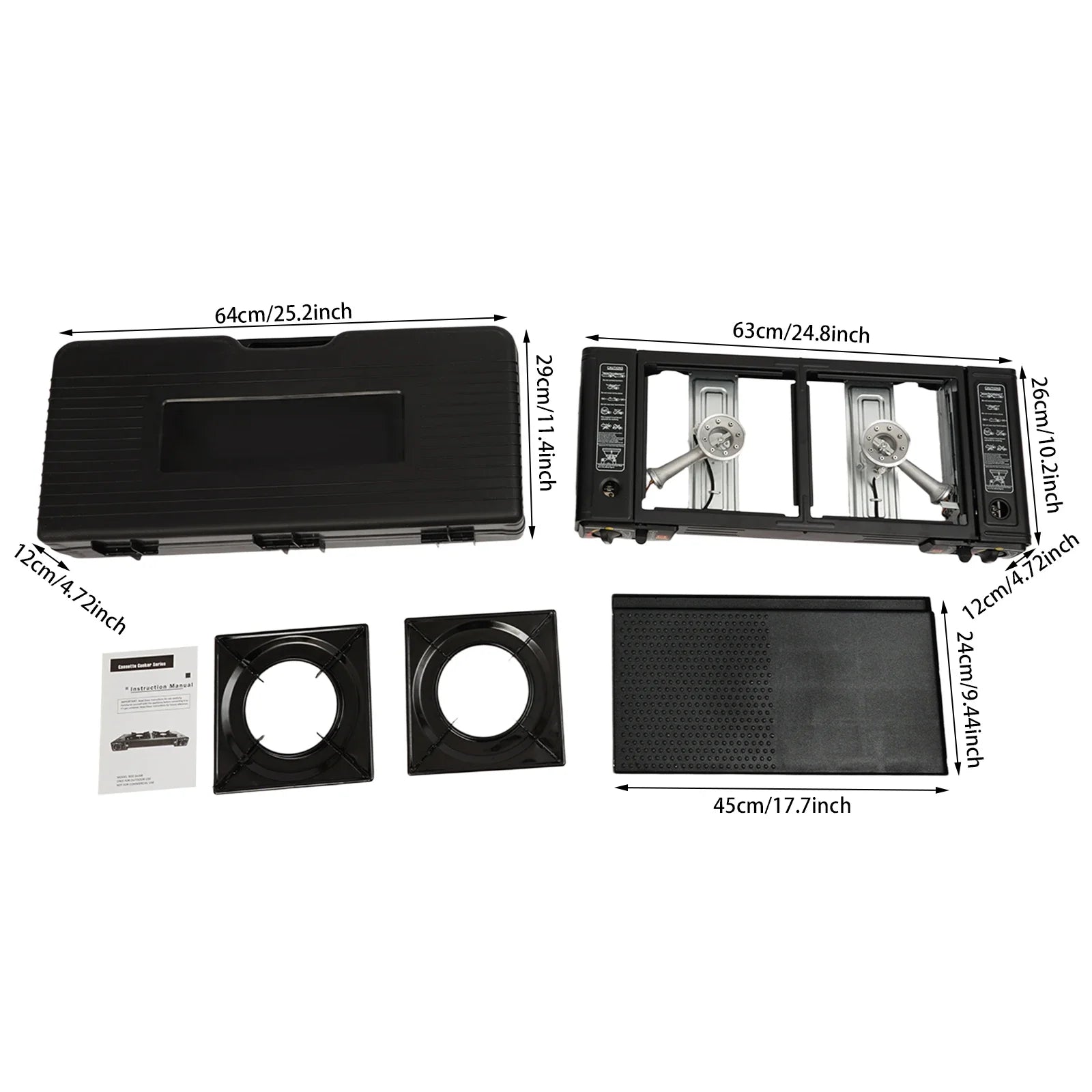 2 Burner Stove With Piezo Ignition Baking Tray Carrying Case