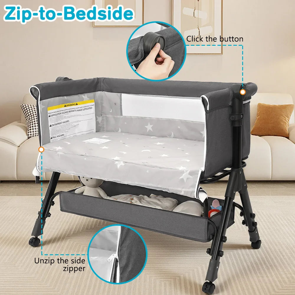 Portable Baby Bassinet Bedside Sleeper With 360 Degree Mesh Window