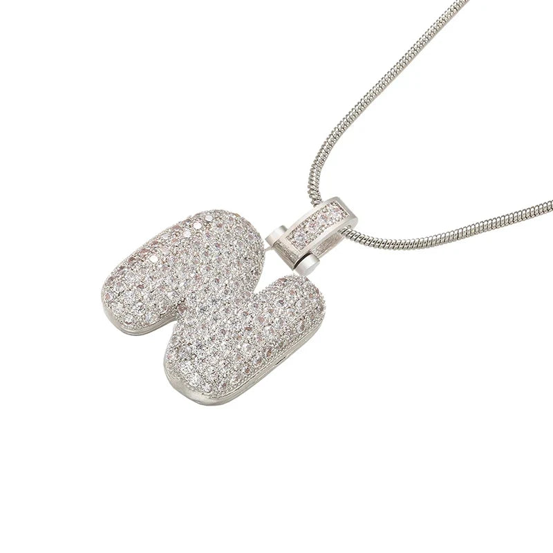 Silver Bubble Initial Letter Necklace | Customizable 26 Letters Pendant Jewelry for Women