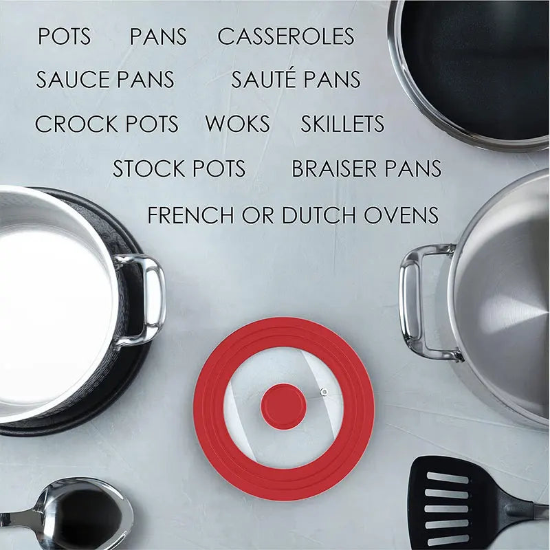 PGY Multifunctional Tempered Glass Pot Lid Silicone Rim Cool Touch Handle Steam Dishwasher Safe Skillet Pan Cover