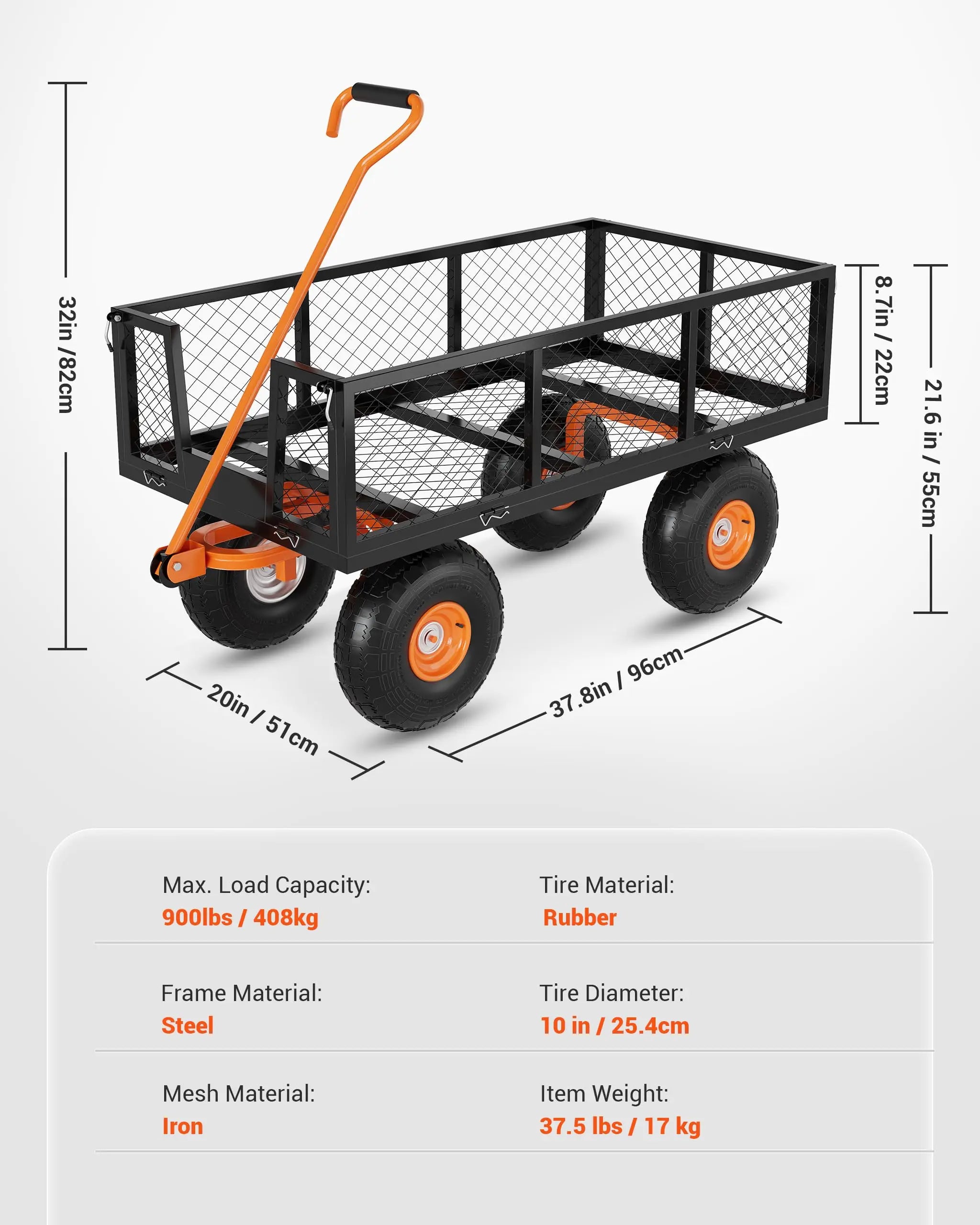 HiMISS Heavy Duty Gardening Cart 3 In 1 Pull Wagon
