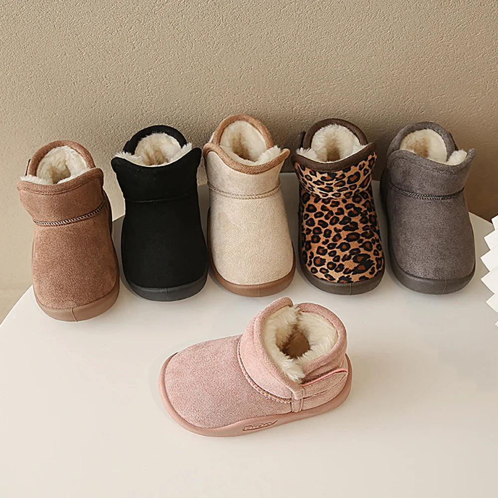 Winter Snow Boots For Children PU Leather Waterproof Kid's Plush Boots Thick Warm Cotton Shoes For Kids Boy's Girl's Warm Boots